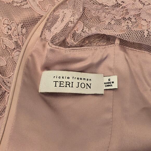 Teri Jon Rickie Freeman Midi Lace Beaded Cocktail Formal Dress Pink Gala Preppy - Picture 10 of 11